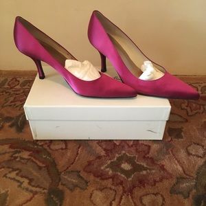 New St John Burgundy Satin Pumps